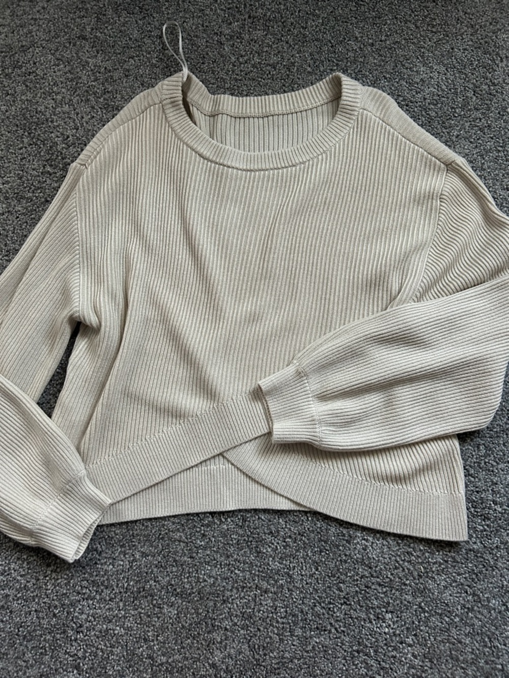 Lululemon cross back Light Beige Ribbed Knit Pullover Sweater